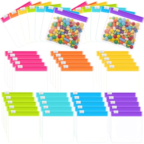 Image of Sherr 35 Pcs Pill Pouch Bags with Zipper Pill Pouch Set Travel Reusable Translucent Medicine Organizer Self Sealing Plastic Bag with Slide Lock for Storage(Candy Colors,3.54 x 3.54 Inch,Blank Style)