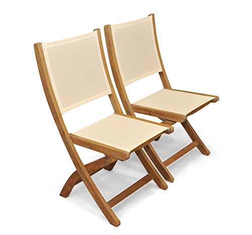 GOLDENTEAK Providence Side Chair, Set of 4 Folding Chairs with Batyline Sling Fabric, Teak Frame
