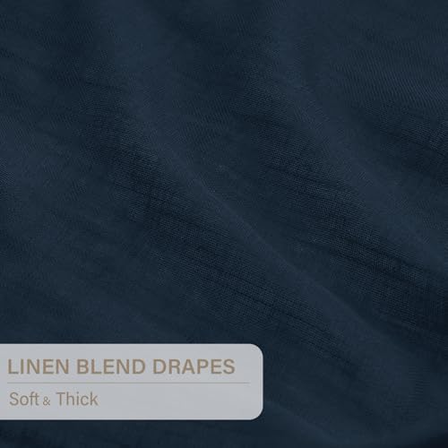 Pinch Pleated Blackout Curtains 84 Inch Long, Linen Blend, 100% Blackout Drapes with 20 Hooks, Ideal for Bedroom and Living Room, 40" W x 84" L (Pack of 2), Navy Blue
