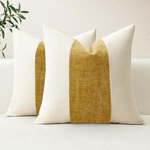 Artscope 2er Set Kissenbezug Baumwolle Leinen Chenille Patchwork Zierkissenbezug Geometrische Kissenhüllen Weiche Sofakissen Couchkissen für Schlafzimmer Wohnzimmer Büro Deko 50x50 cm, Goldgelb Artscope 2er Set Kissenbezug Baumwolle Leinen Chenille Patchwork Zierkissenbezug Geometrische Kissenhüllen Weiche Sofakissen Couchkissen für Schlafzimmer Wohnzimmer Büro Deko 50x50 cm, Goldgelb