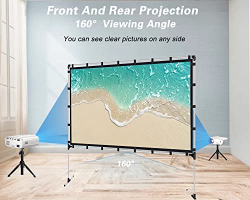 Xhycpy 120 Inch Projector Screen And Stand Portable Front Rear Projection Screen 16:9 Hd 4K Foldable Movie Screen With Carry Bag For Outdoor Indoor Home Theater Backyard Cinema Travel #TOP1