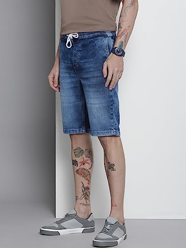 Image of The Indian Garage Co Men Regular Fit Solid Mid-Rise Denim Shorts
