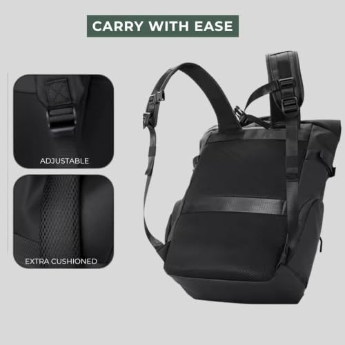 Image of SMILEDRIVE Waterproof Roll-Top Laptop Backpack, 20-25L Expandable, Anti-Theft, Padded 15.6 inch Laptop Compartment, Travel College Office Bag