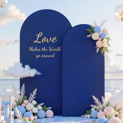 Image of Navy Blue Arch Covers Set of 2, Navy Blue Backdrop Covers 7.2FT 6FT Stretchy Spandex Fitted Arch Stand Cover for Baby Shower, Wedding, Birthday Party Decor with Double-Sided Design