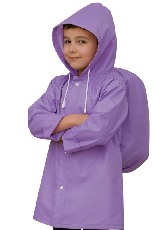 School Bag Cover Kids Plain Raincoat (Purple,Multisize)-image-12