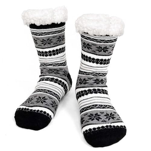 ZAKASA Calcetines Antideslizantes Invierno para Hombre: Térmicos Calcetines Gordos Andar para Casa con Cálidos Forro Polar Mullidos Talla 39-45 Gris 1 Par