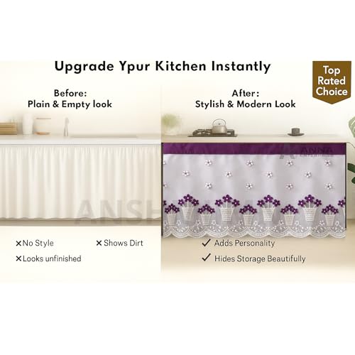 Image of Embroidered Kitchen Sink Curtain with Rod Pocket | Decorative Under Sink Cabinet Curtain | Floral & Peacock Design | Washable Fabric | Size: 150 x 71 CM (White, Pack of 1)