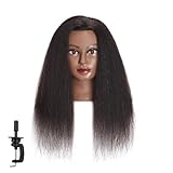 Headstar Mannequin Head 100% Real Hair 16' Afro Training Head Mannequin Doll Head Manikin Head Styling Training Head Cosmetology Doll Head Hair for Practice Cutting Braiding with Clamp Stand