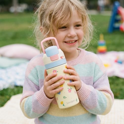 Image of Floral Kids Insulated Stainless Steel Water Bottle 16 Oz, Travel Tumbler for School, Sports for Girls, Birthday, Back To School