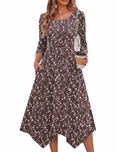 Image of Zeagoo Midi Dresses Women 2026 Dress 3 /4 Sleeve Casual Dresses with Pockets A Line Summer Beach Sundress
