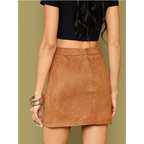 Womens High Waist Suede Fall Skirt Side Split Bodycon Short Zipper A Line Corduroy Mini Skirt for Women2