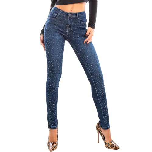 Toocool Damen Jeans Skinny Denim Strass Push up CY-1106, XS