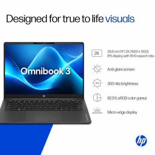 Image of HP OmniBook 3 14 inch Laptop PC, FHD Display, 300 NIts, AMD Ryzen 3 30, 8 GB DDDR5 RAM, 512 GB Gen4 NVMe SSD, AMD Radeon 610M Graphics, Win11, M365* Office24, Iron Gray, 14-hy0030AU