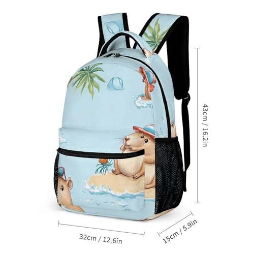 Cute Capybaras Beach Time Backpack Shoulder Bags Lunch Bag Pencil Case Box 3 Set Daypack Cute2