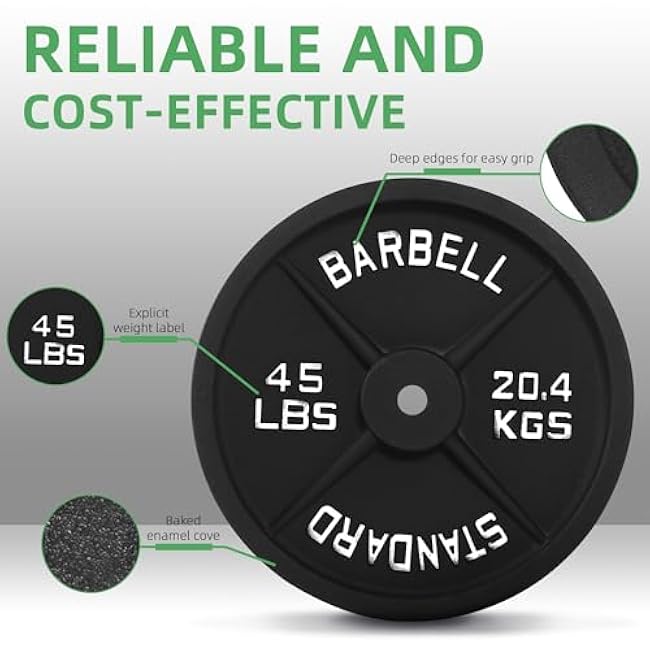 Cast Iron 1-Inch Standard Weight Plate for Strength Training & Weightlifting, Multiple Weights Available