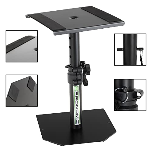 Pronomic SLS-36P BK Tischstativ für Studio Monitore - Stabiles Boxenstativ für Studiomonitore - Hohe Ausführung - Höhenverstellbar von 25,5 bis 41 cm - Ablagefläche mit Moosgummistreifen - Schwarz