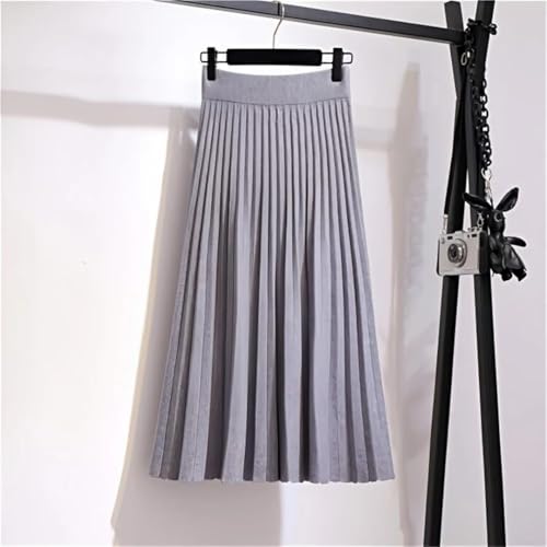 Women Knitted Skirt Mid-Length Elastic High Waist Thin A-Line Wool Solid Pleated Long Skirts4