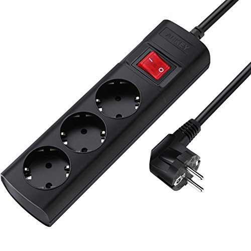AUKEY Regleta con 3 Enchufes con el Cable Eléctrico de 1.5m para Macbook Pro, Smartphone, Lámpara, TV, Tableta, Aparatos Electrodomésticos etc.