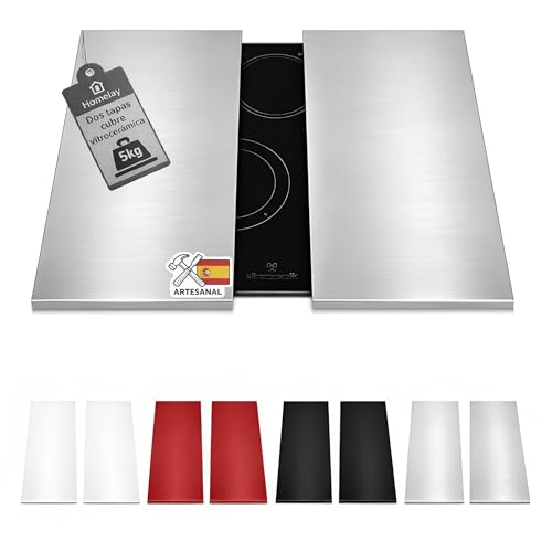 HOMELAY Tapa para vitroceramica. Tapa cocina induccion (No GAS). 55 x 33 x 2,5 cm. Muy resistente. Hecho en España. Protector de vitroceramica, cubrevitrocerámicas (2, Acero Inoxidable)