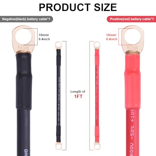 Image of iGreely 8 AWG Battery Cable 8 Gauge Wire Pure Copper Battery Power Inverter Cables with 3 /8'' Lugs Terminals for Automotive Solar Trolling Motor RV Marine,Replacement Parts & Accessories 1ft /30cm
