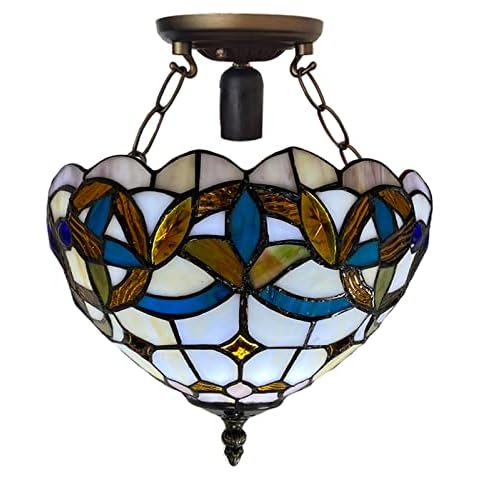 Auroh Tiffany Style Ceiling Lamps Stained Glass Handcrafted Lamp Shades Antique Design Ceiling Light for Living Room Bedroom Lounge Hallway Cover