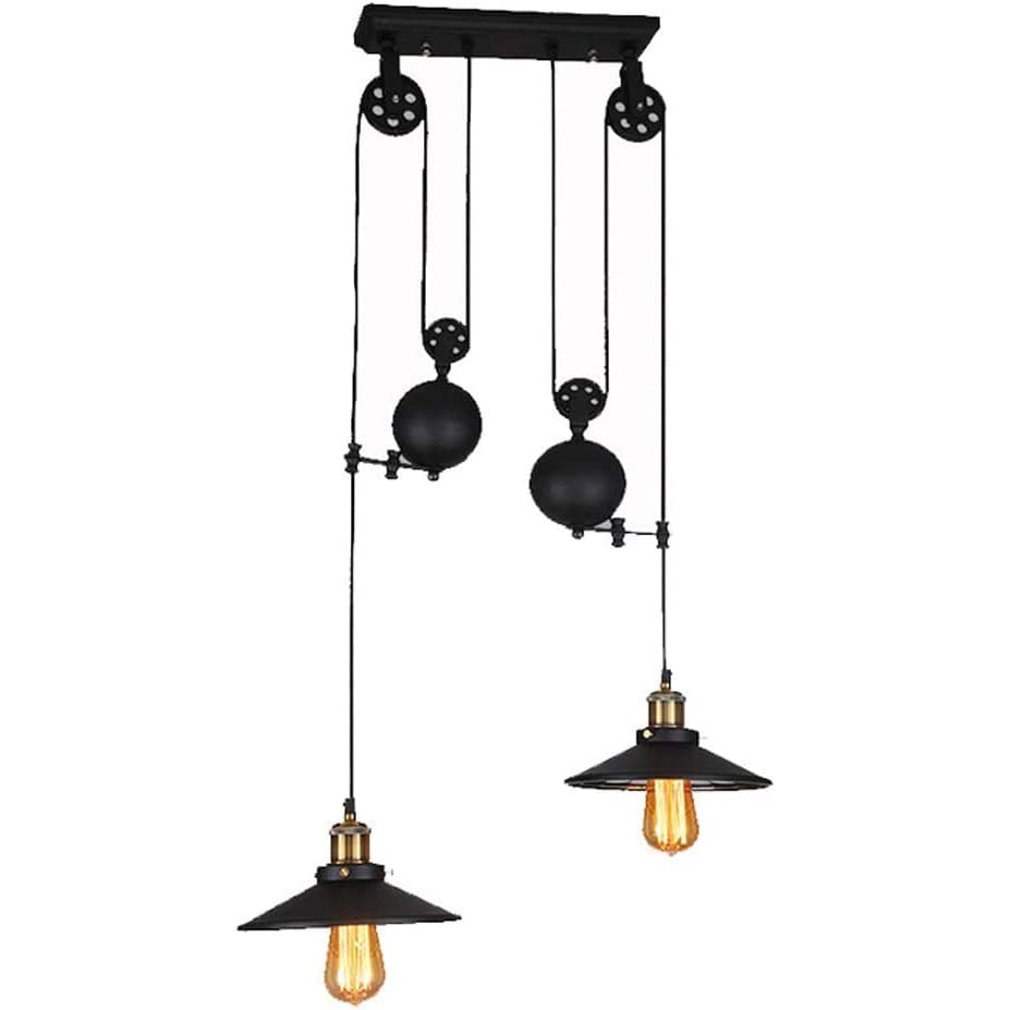 Lustre poulie suspendu luminaire industriel vintage métal noir pour salon