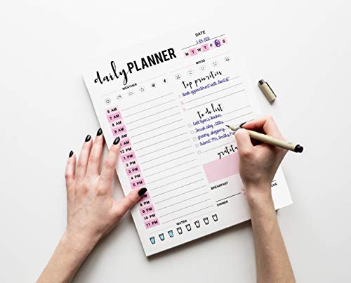 Image of Daily Planner with Hourly Schedule w / 50 Undated Sheets, Productivity Tracker Tear Off Pad- Personal Planner- Priority Task- Daily Goal- to-Do List- Vibrant Calendar- Organizer Scheduler