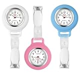 Calenxy 3 x Krankenschwester Uhren Silikon mit Clip, Schwesternuhr Analog Quarzwerk Pflegeruhr, Ansteckuhr FOB Analog, Taschenuhr Schwester Uhr für Pfleger Arzt Doktor Krankenschwester Damen Herren