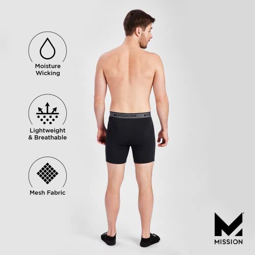Mission Mesh Boxer Briefs 6” Men’s Underwear - Performance Heat Release - 3 Pack, Black/Black/Black, X-Large #TOP3