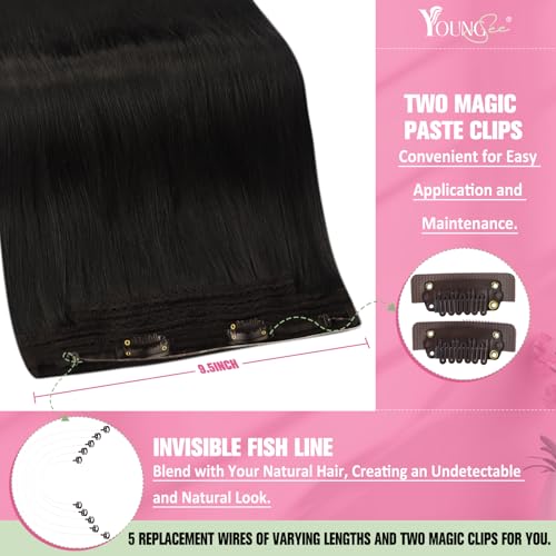 Image of YoungSee Wire Human Hair Extensions Dark Brown Wire Hair Extensions Real Human Hair Straight Human Hair Fish Line Extensions Darkest Brown for Hair Loss Concerns 18 Inch 85G