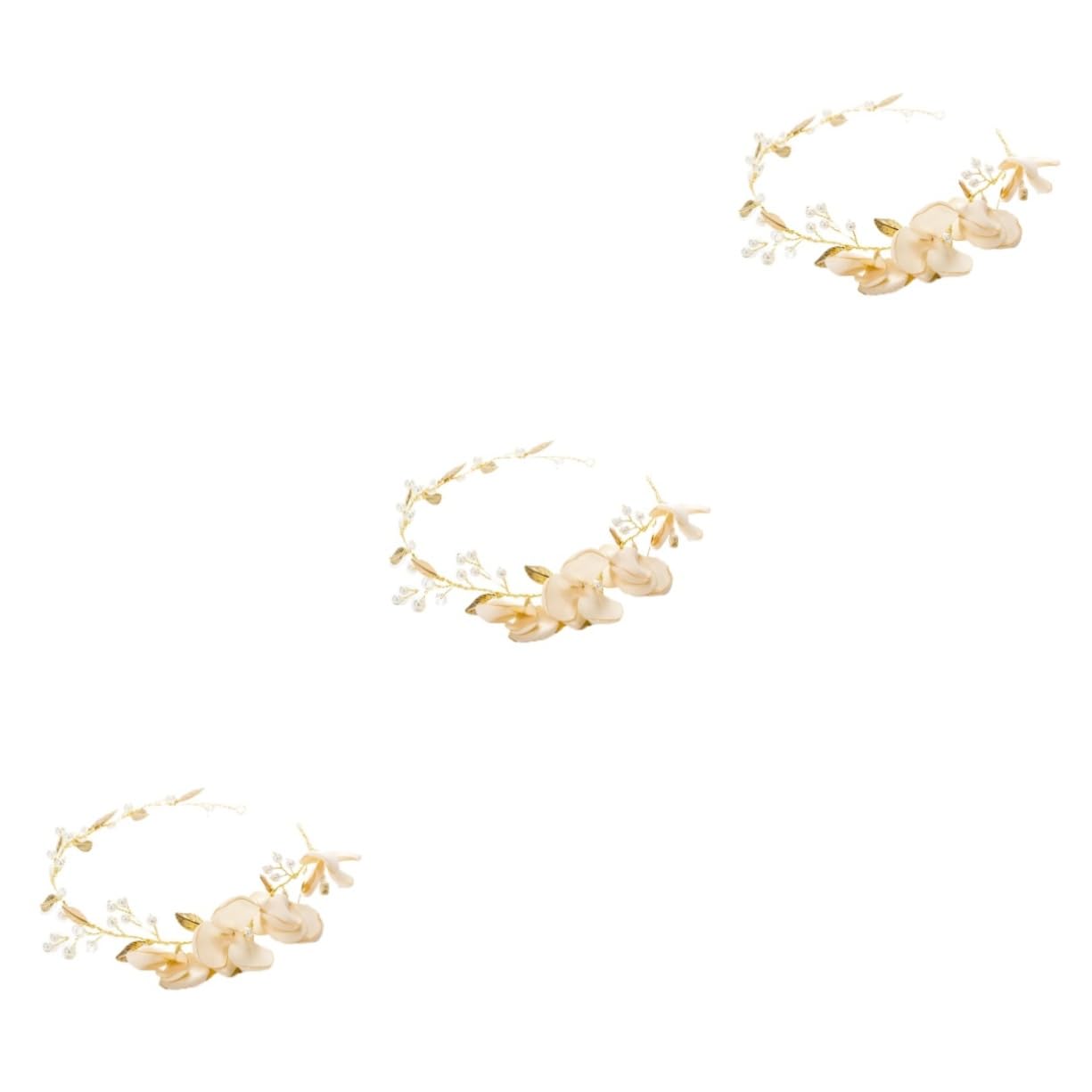 MAGICLULU 3piezas Diadema De Flores De Tela Perlas y Doradas Accesorio De Cabello Para Novias Decoración De Boda Especiales