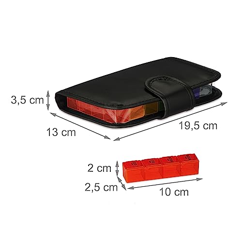 Relaxdays pillendoosje 7 dagen, 4 vakken per dag, Engelse opschriften, medicijndoosje voor onderweg, transparant/zwart - Afbeelding 5