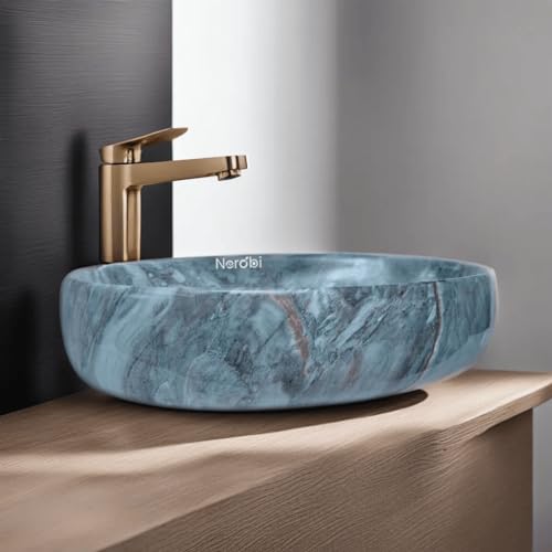 Image of Designer Counter Top Wash Basin | Tabletop Ceramic Bathroom Sink | Wash Basin Over Counter | Wash Basin For Bathroom, Living Room (24 x 15 x 6 Inch) (Designer Blue)