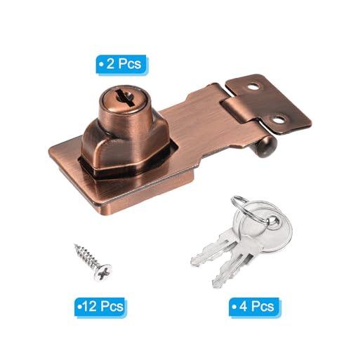 Image of PATIKIL Keyed Hasp Locks, 2 Pack 2.5 Inch Twist Knob Locking Hasp Zinc Alloy Safety Hasp Latches with Keys Keyed Alike for Cabinet Small Door, Copper