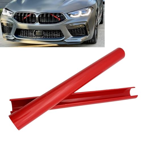 Image of 2PCS Car Grill Inserts Trims, Waterproof & Heat-resistant Vehicle Water Tank Exterior Trim, Personality Hood Grille Strips, Compatible with BMW V Brace Covers 1 2 3 4 5 6 7 Series (Red)