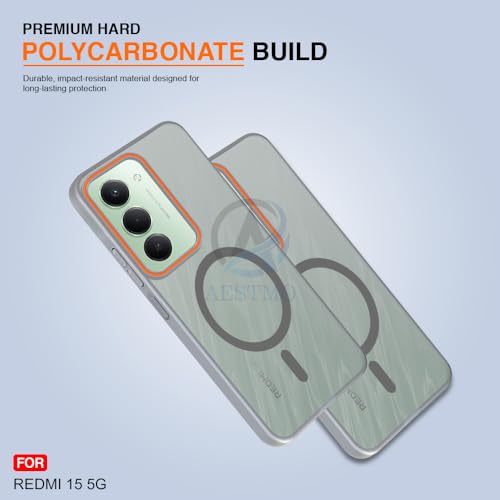 Image of AESTMO Redmi 15 5G Back Cover | Slim Hard Shell | Matte Frosted Hard Back Translucent Back Cover for Redmi 15 5G (Compatible with MagSafe Accessories) (Grey)