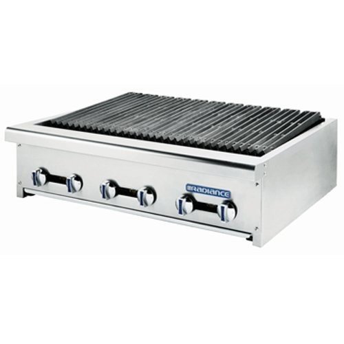 Radiance Cooking 12"Wide 2 Burner Commercial Gas Radiant Style Charbroiler by Turbo Air – Cast Iron, Silver, Model TARB-12
