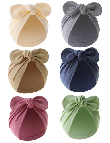 Image of ZURLEFY 6 PCS Stretchy Baby Turban Hats, Baby Hat with Bows for Girls, Baby Boys Caps, Toddler, Newborn, Infant Hat Unisex