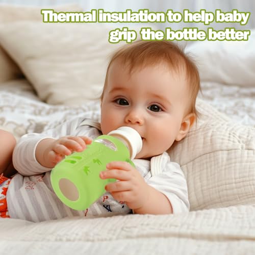 4 Pack Silicone Sleeves for Dr. Brown's Glass Baby Bottles - Drop Protection Baby Bottle Sleeves,Compatible with Dr. Brown's Newborn Glass Bottles,with Silicone Handles,8 oz