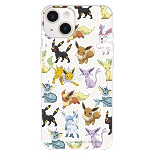 Coque compatible avec iPhone 15 sous licence officielle Pokémon Eevee Evolutions pour protéger votre téléphone portable - Coque en silicone transparente souple sous licence officielle Pokémon