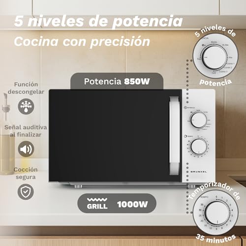 Microondas con Grill de 25 Litros, 850W +1000W Grill, 5 Niveles de Potencia, 3 Modos Combinados, Temporizador 30 min - imagen 4