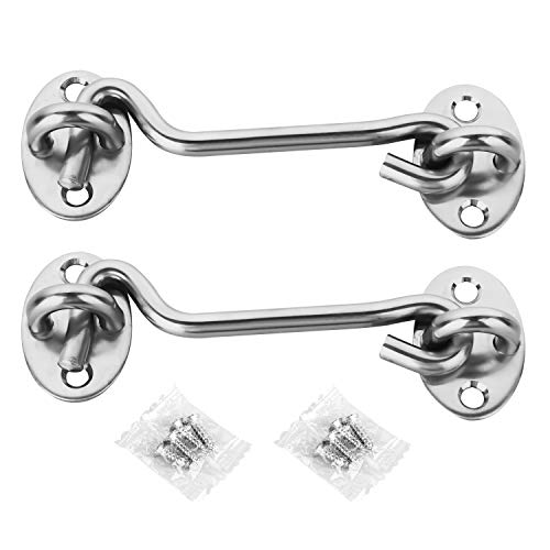 2 Ganchos Gruesos de Acero Inoxidable Para Puertas y Ventanas a Prueba de Viento, 8 Yornillos de Montaje, Adecuados Para Patio, Puertas de Granero (4 pulgadas) Cover