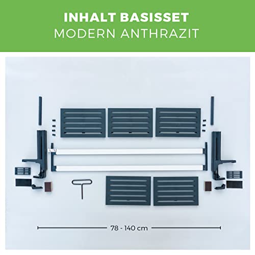 Green Creations Blumenkastenhalterung masu Basis-Set passt auf Jede Fensterbank von 78 cm bis 140 cm ohne Bohren, ohne Beschädigung der Fassade (Basisset: modern, Anthrazit)