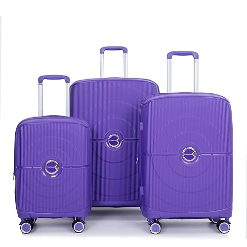 Expandable Hardshell Suitcase Double Spinner Wheels PP Luggage Sets Lightweight Durable Suitcase with TSA Lock,3-Piece Set (20/24/28), Purple2