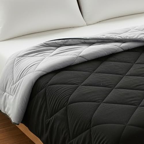 Image of CareFoam Premium AC Comforter Reversible 220 GSM Microfiber Soft| All-Season Thermal Quilt | Lightweight & Fluffy AC Blanket for Cozy Warmth | Single Bed 60 x 90 | Black & Grey