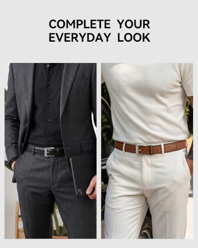 Image of CHAOREN Leather Dress Belt Men 2 Pack - 1 3 /8 inch Mens Belts for Work Business Casual Jeans