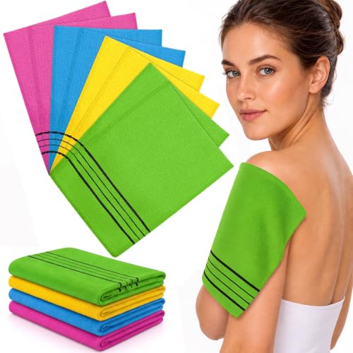 Image of Tatuo 12 Pack Korean Exfoliating Mitts, Italy Towel,9.5 x 5.7 in,4 Colors | Body Washcloth, Remove Dead Skin, Viscose Rayon Scrubber for Home Spa, for Keratosis Pilaris, Reusable Full Body Use