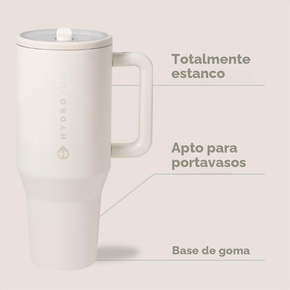 HydroJug Traveler - Botella de agua de 32 onzas con asa y popote abatible, cabe en el portavasos, vaso resistente a fugas, reutilizable, aislado, acero inoxidable y base de goma, regalos para mujeres