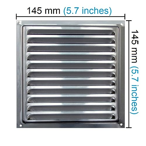 DEMLOU - Square Anodised Aluminium Louvre Air Ventilation Grille 15 x 15 cm with Mesh - Wall or Door Air Vent for Indoor or Outdoor Use - Image 2