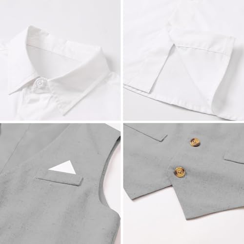 Image of SANGTREE Baby Boy Suit Wedding Ring Bearer Outfits Vest Short Sleeve Bowtie Shirt Suspender Summer Gentleman Shorts Sets